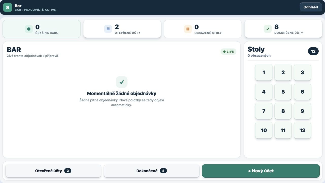SikyPOS — obrazovka baru